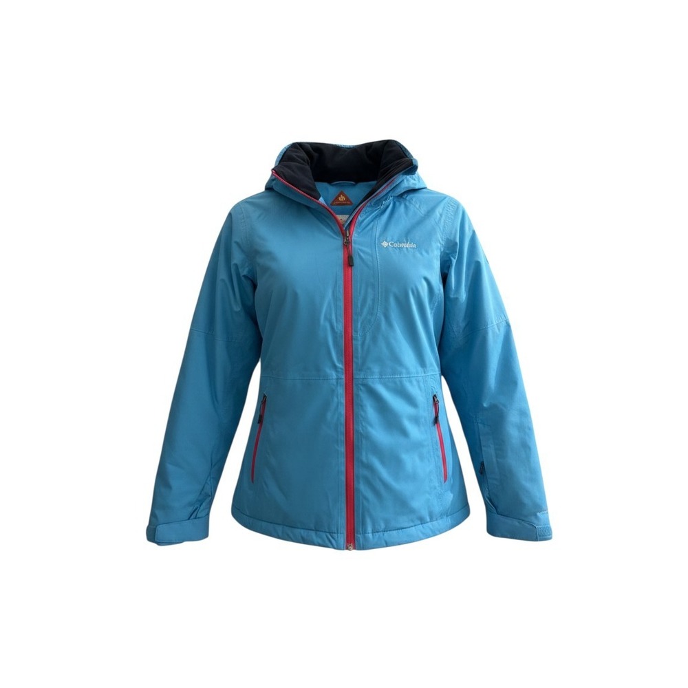 Columbia Omni-Heat Hooded Jacket Blue Pink Zip Womens XS Puffer Ski Hiking